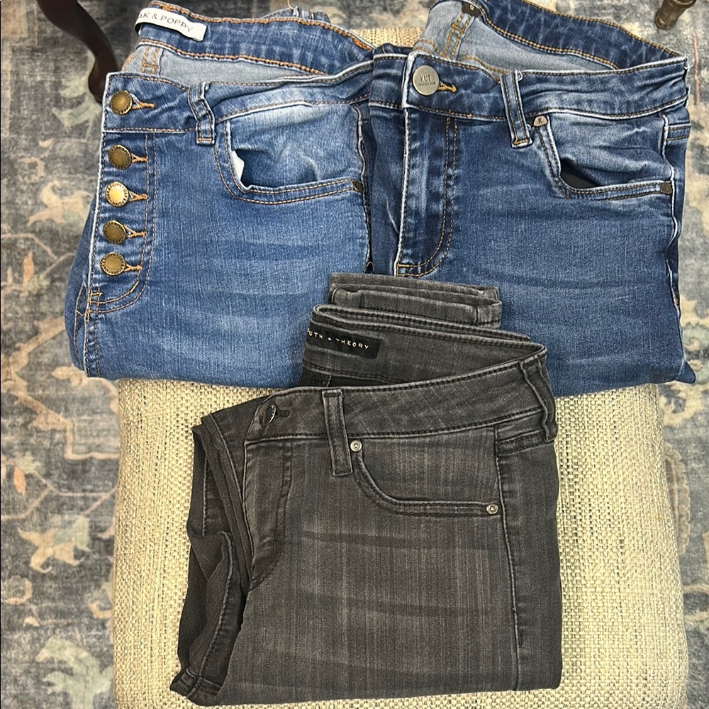 Multiple Pairs of Name-brand Skinny Jeans in Blue and Gray